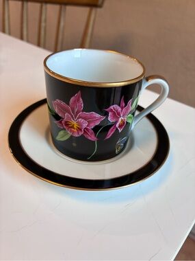 Chase Black Porcelain Teacup & Saucer Japan